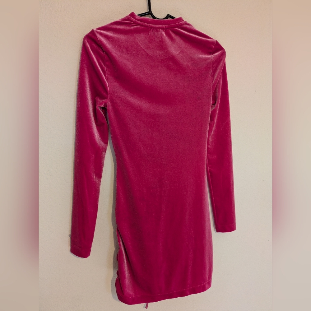 Juicy byJuicy Couture LongSleeve Pullover Pink Mini Dress with Sexy Ruching Sz S - Picture 4 of 11